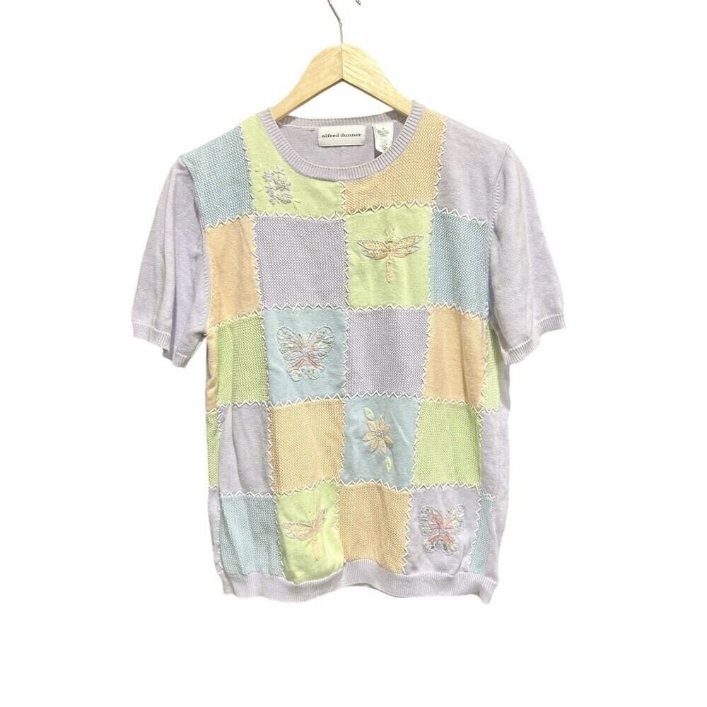 Alfred Dunner Sweater Top Short Sleeved Cottagecore Womens Size Small Pastel - Picture 4 of 11